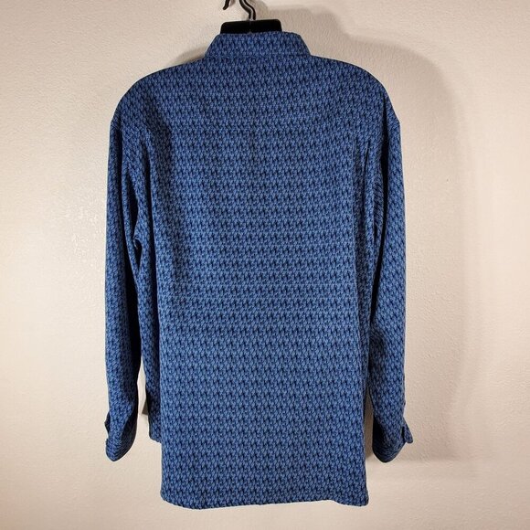 George Mens 2XL Sueded Blue Pattern Long Sleeve Button-Up Shirt - Picture 8 of 8